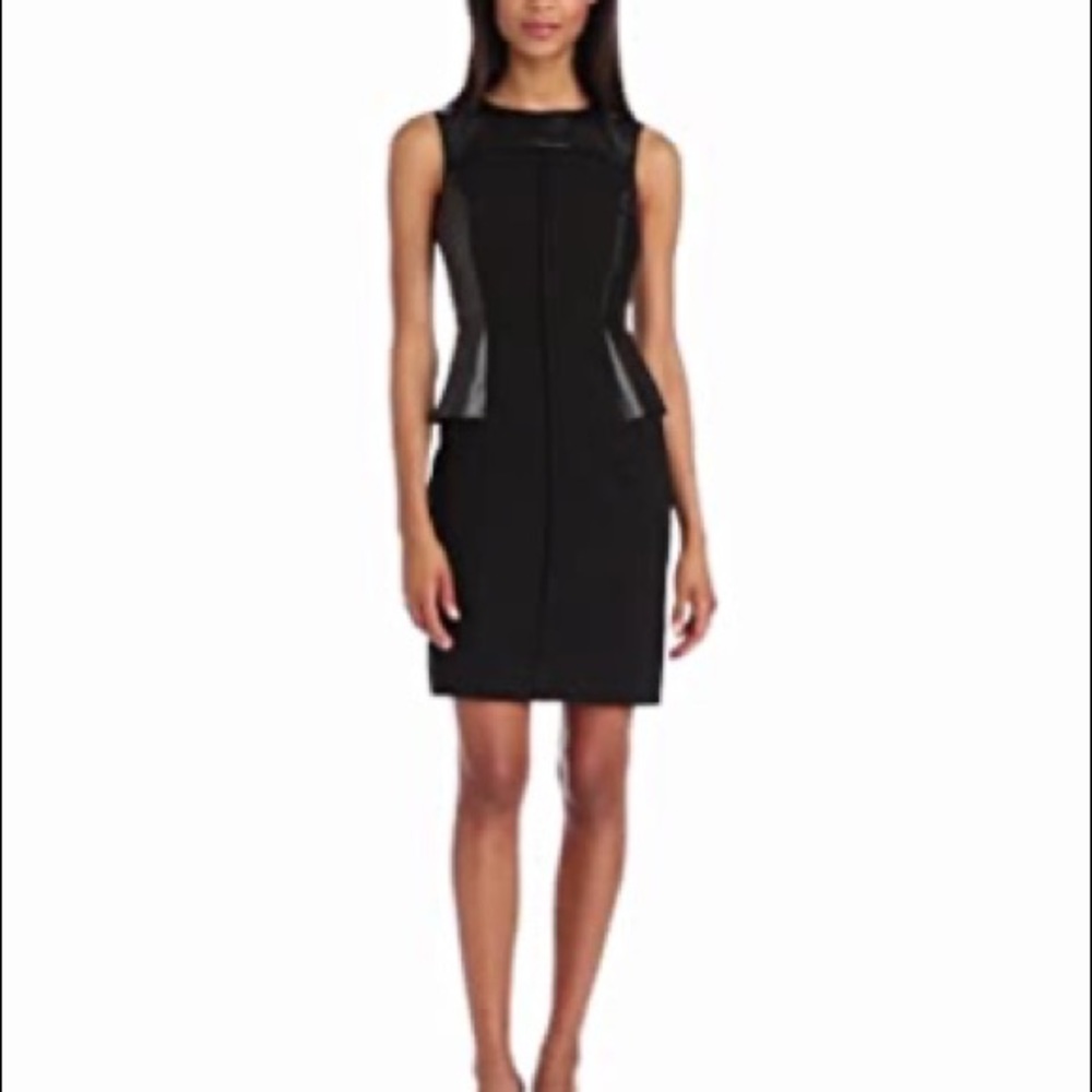 Calvin Klein black faux leather poplum dress